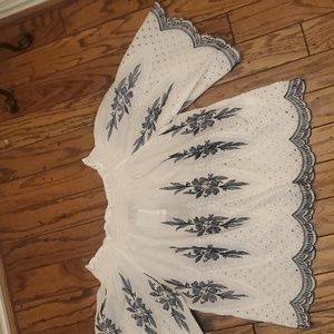 White and blue off the shoulder blouse